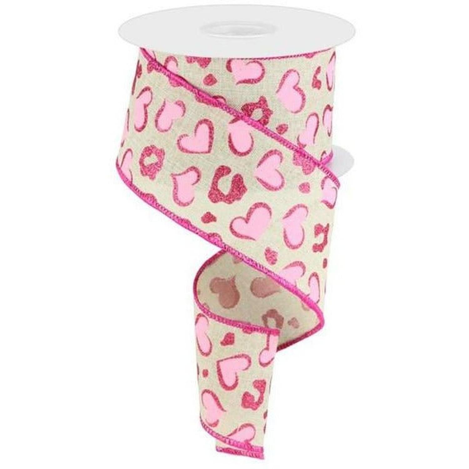 2.5" Heart Leopard Spots Ribbon: Light Natural (10 Yards)