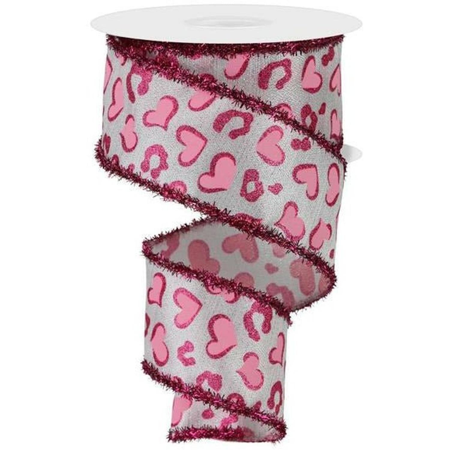Shop For 2.5" Heart Leopard Tinsel Edge Ribbon: White (10 Yards) at Michelle's aDOORable Creations