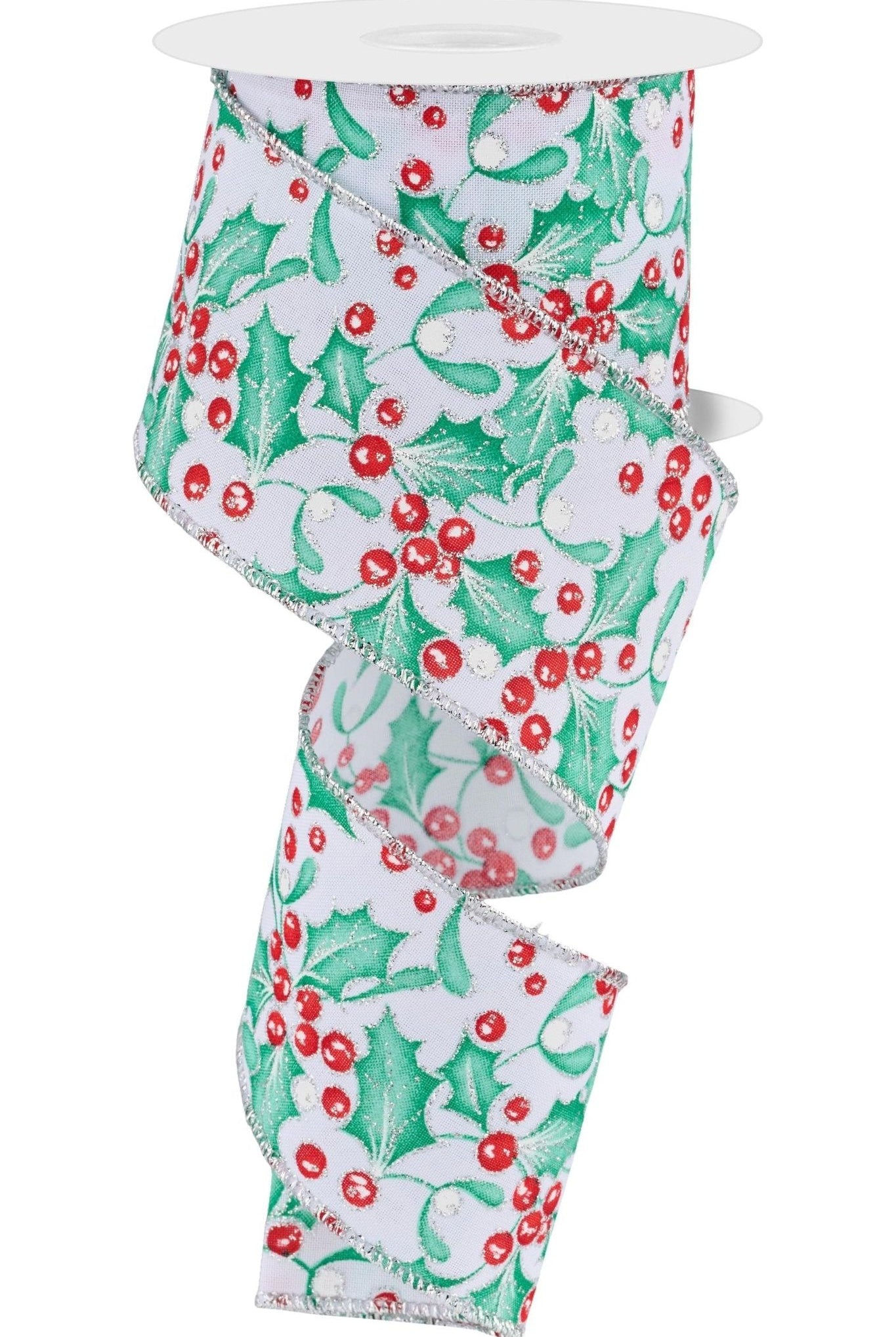 Shop For 2.5" Holly Berry Mistletoe Ribbon: White/Mint (10 Yards) RGF10664W