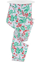 Shop For 2.5" Holly Berry Mistletoe Ribbon: White/Mint (10 Yards) RGF10664W