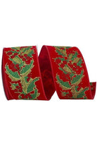 2.5" Holly Glitter Velvet Ribbon: Red/Gold (10 Yards) - Michelle's aDOORable Creations - Wired Edge Ribbon