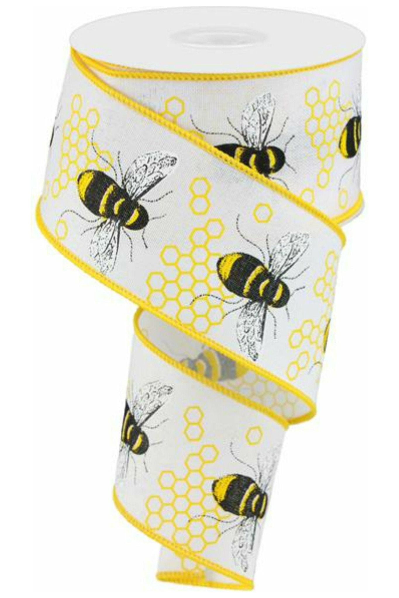 2.5" Honey Bee Royal Ribbon: White (10 Yards) - Michelle's aDOORable Creations - Wired Edge Ribbon