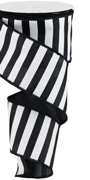2.5" Horizontal Black & White Stripe Ribbon (10 Yard) - Michelle's aDOORable Creations - Wired Edge Ribbon