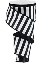 2.5" Horizontal Black & White Stripe Ribbon (10 Yard) - Michelle's aDOORable Creations - Wired Edge Ribbon