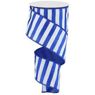 2.5" Horizontal Royal Blue & White Stripe Ribbon (10 Yard) - Michelle's aDOORable Creations - Wired Edge Ribbon