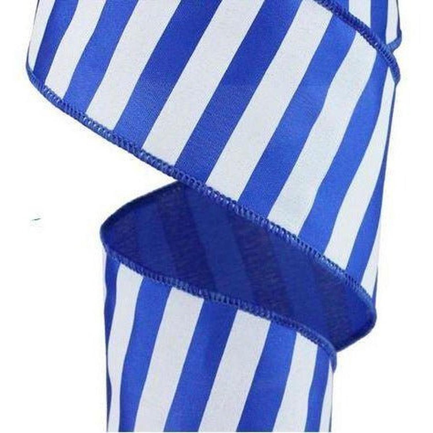 2.5" Horizontal Royal Blue & White Stripe Ribbon (10 Yard)