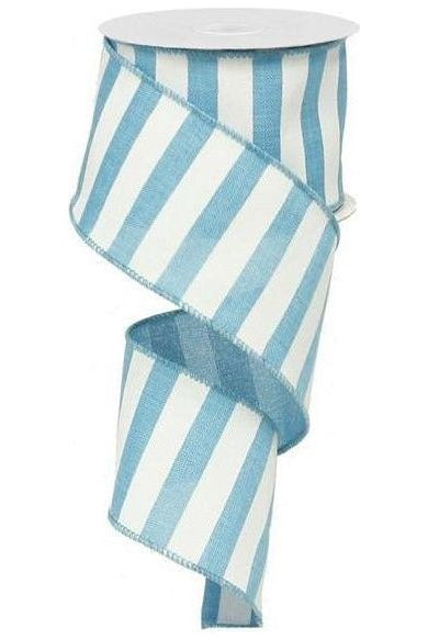 2.5" Horizontal Stripe Ribbon: Turquoise & White (10 Yards) - Michelle's aDOORable Creations - Wired Edge Ribbon
