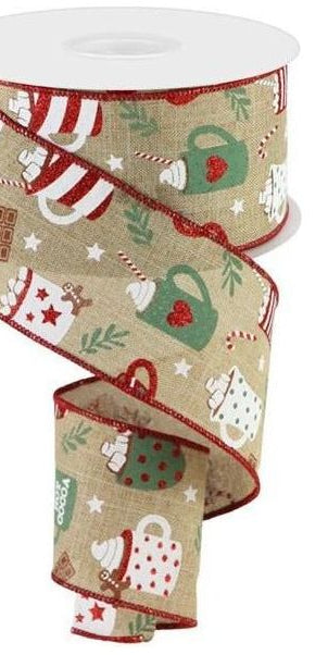 2.5" Hot Cocoa Candy Ribbon: Light Beige (10 Yards) - Michelle's aDOORable Creations - Wired Edge Ribbon