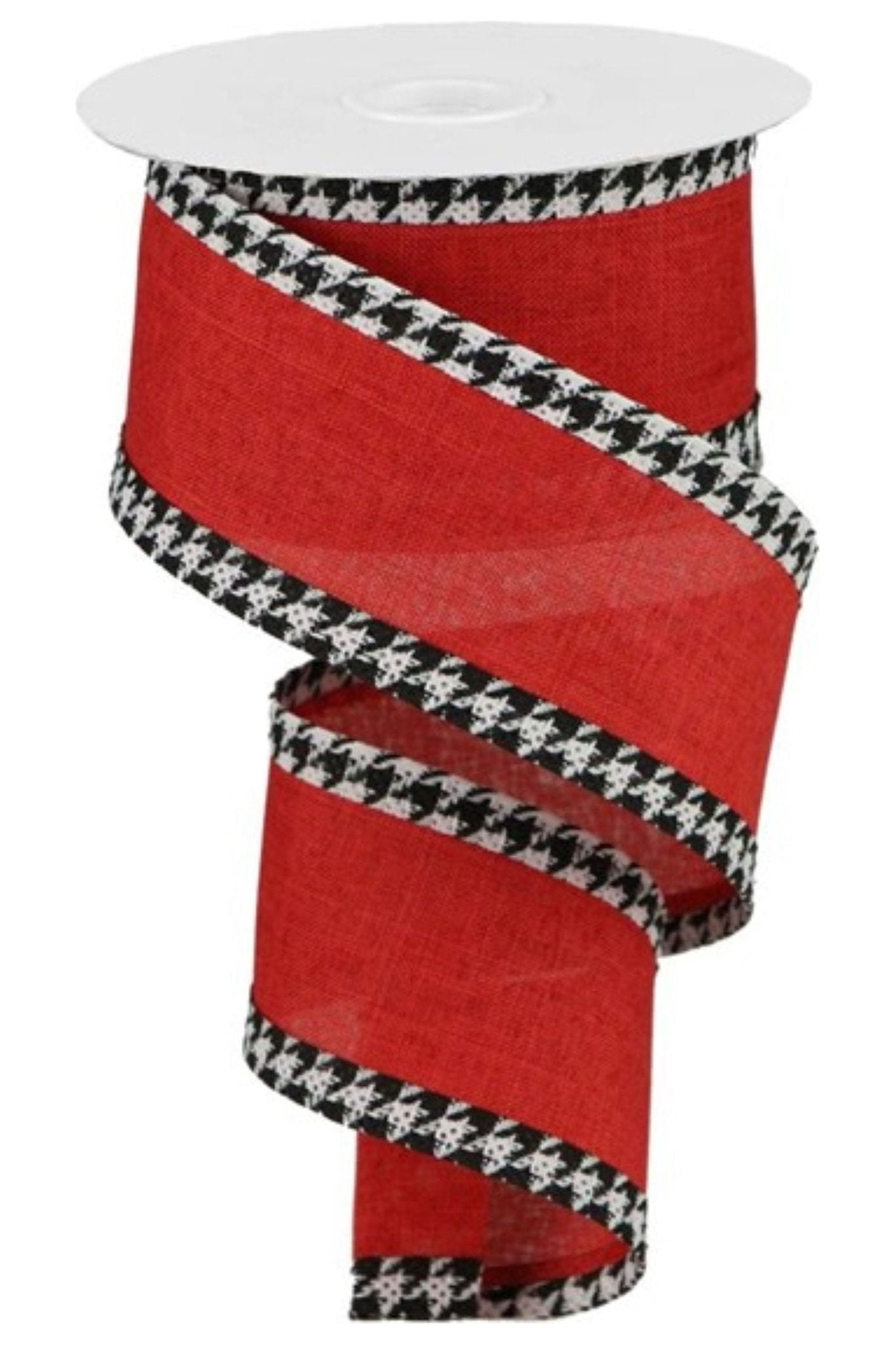 2.5" Houndstooth Edge Ribbon: Red, Black, White (10 Yards) - Michelle's aDOORable Creations - Wired Edge Ribbon