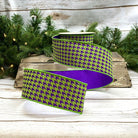 2.5" Houndstooth Ribbon: Lime/Purple (10 Yards) - Michelle's aDOORable Creations - Wired Edge Ribbon