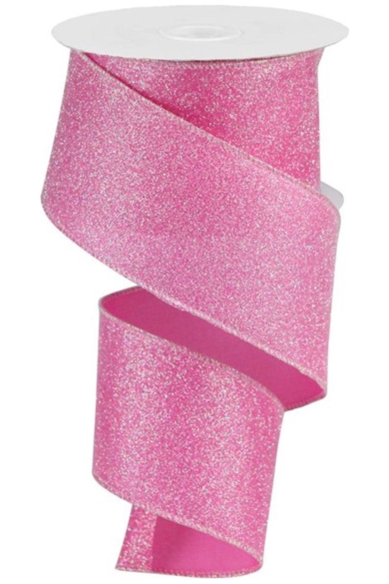 2.5" Iridescent Glitter Ribbon: Pink (10 Yards) - Michelle's aDOORable Creations - Wired Edge Ribbon