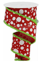 2.5" Irregular Dots Drift Ribbon: Red (10 Yards) - Michelle's aDOORable Creations - Wired Edge Ribbon