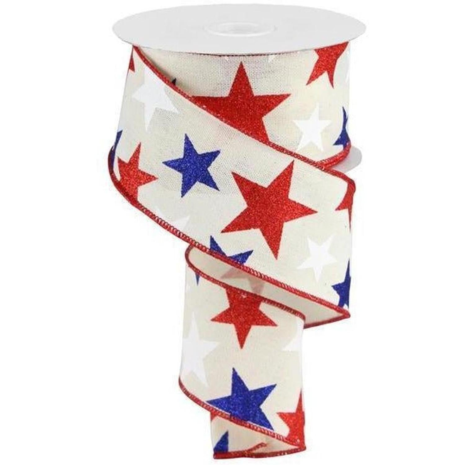 2.5" Ivory Cotton Ribbon: Patriotic Stars (10 Yards)