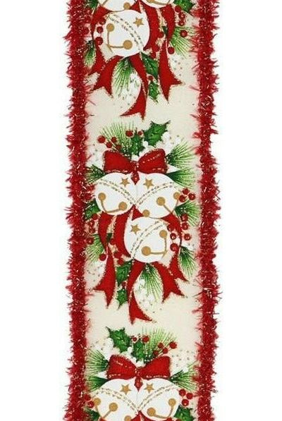 2.5" Jingle Bell Holly Drift Ribbon: Ivory (10 Yards) - Michelle's aDOORable Creations - Wired Edge Ribbon