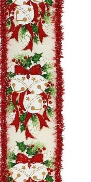 2.5" Jingle Bell Holly Drift Ribbon: Ivory (10 Yards) - Michelle's aDOORable Creations - Wired Edge Ribbon