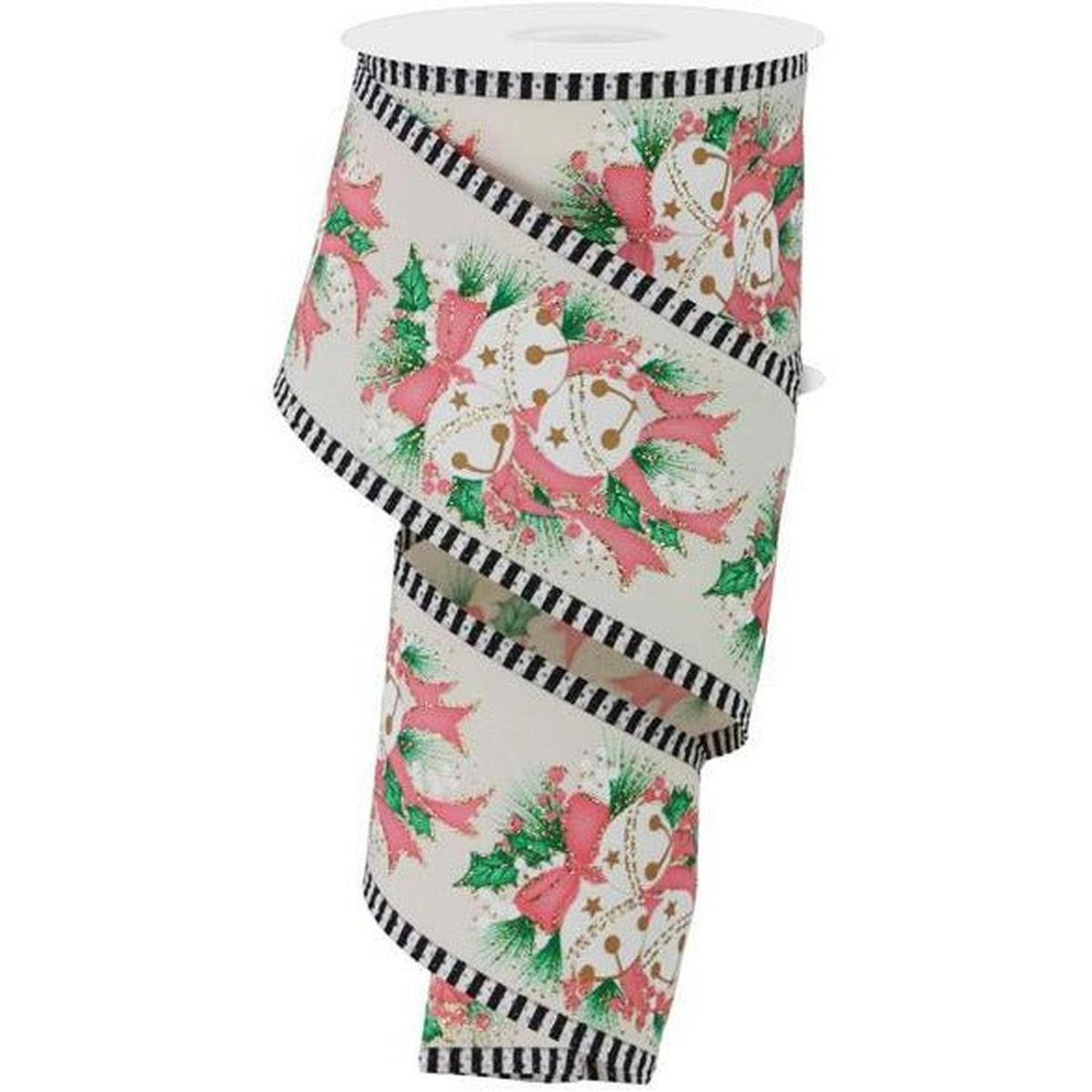 Shop For 2.5" Jingle Bell Holly Stripe Edge Ribbon: Ivory (10 Yards) at Michelle's aDOORable Creations