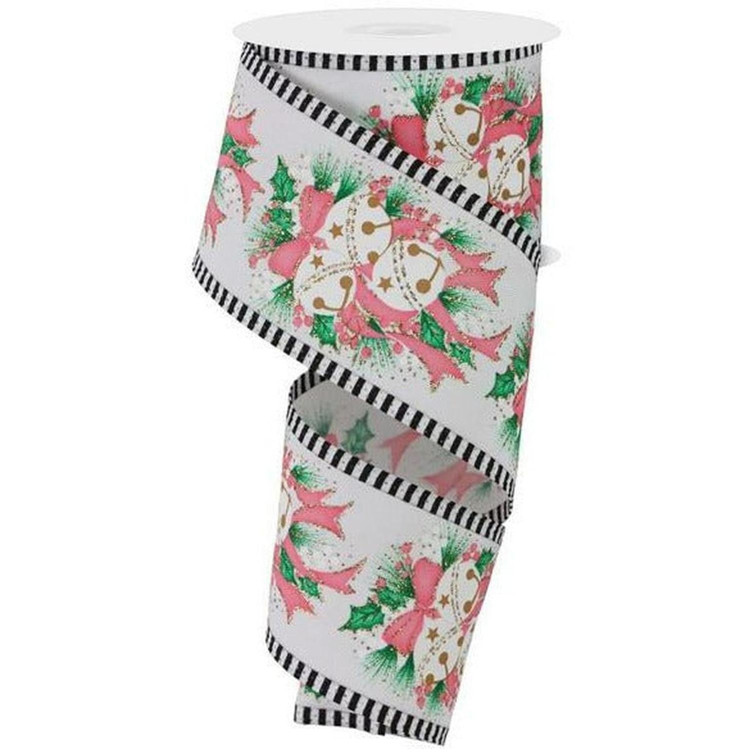 Shop For 2.5" Jingle Bell Holly Stripe Edge Ribbon: White (10 Yards) at Michelle's aDOORable Creations