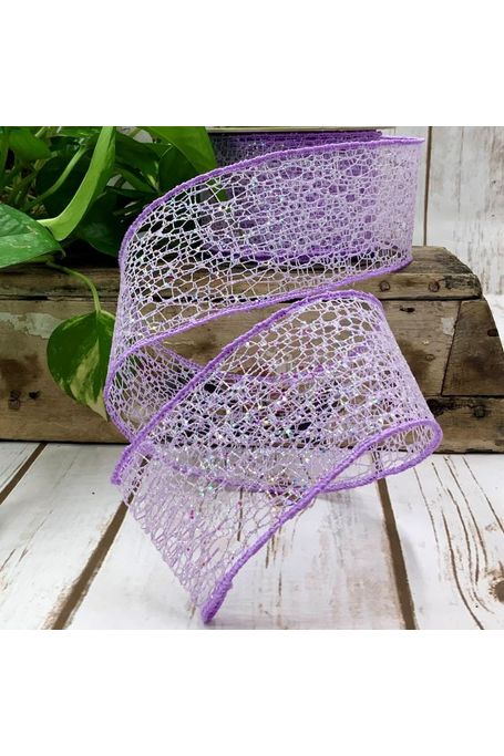 2.5" Lace Glitter Ribbon: Lavender (10 Yards) - Michelle's aDOORable Creations - Wired Edge Ribbon