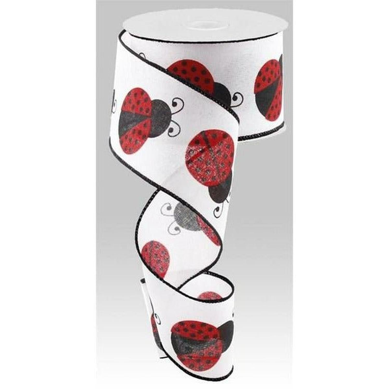 2.5" Ladybug on Royal Ribbon: White (10 Yards)