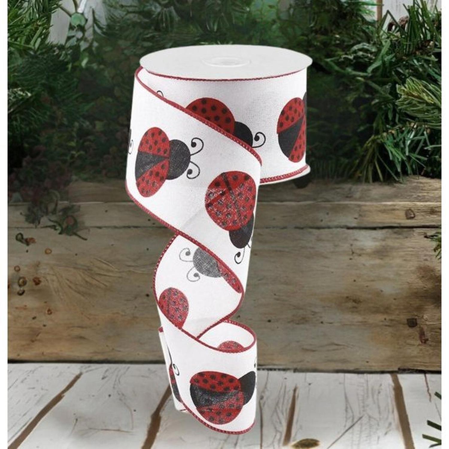 2.5" Ladybug Ribbon: White, Red, Black (10 Yards)