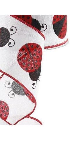 2.5" Ladybug Ribbon: White, Red, Black (10 Yards) - Michelle's aDOORable Creations - Wired Edge Ribbon