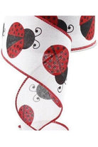 2.5" Ladybug Ribbon: White, Red, Black (10 Yards) - Michelle's aDOORable Creations - Wired Edge Ribbon