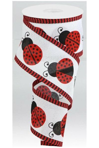 2.5" Ladybug Thin Stripe Ribbon: Red (10 Yards) - Michelle's aDOORable Creations - Wired Edge Ribbon