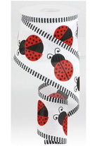 2.5" Ladybug Thin Stripe Ribbon: White (10 Yards) - Michelle's aDOORable Creations - Wired Edge Ribbon