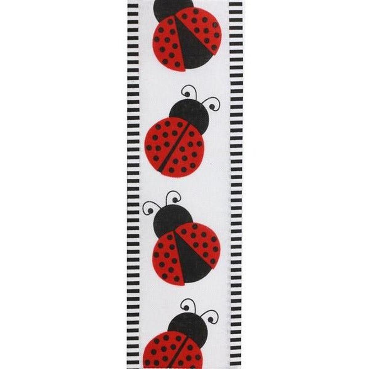 Shop For 2.5" Ladybug Thin Stripe Ribbon: White (10 Yards) at Michelle's aDOORable Creations