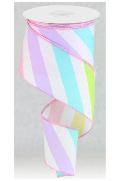 2.5" Large Multi Diagonal Stripe Ribbon: White (10 Yards) - Michelle's aDOORable Creations - Wired Edge Ribbon