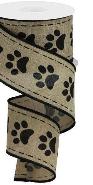 2.5" Large Paw Print Royal Ribbon: Light Beige (10 Yards) - Michelle's aDOORable Creations - Wired Edge Ribbon