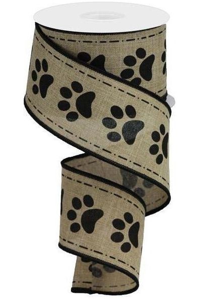 2.5" Large Paw Print Royal Ribbon: Light Beige (10 Yards) - Michelle's aDOORable Creations - Wired Edge Ribbon