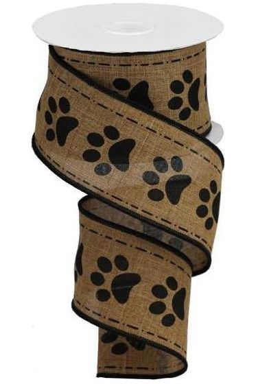 2.5" Large Paw Print Royal Ribbon: Tan (10 Yards) - Michelle's aDOORable Creations - Wired Edge Ribbon