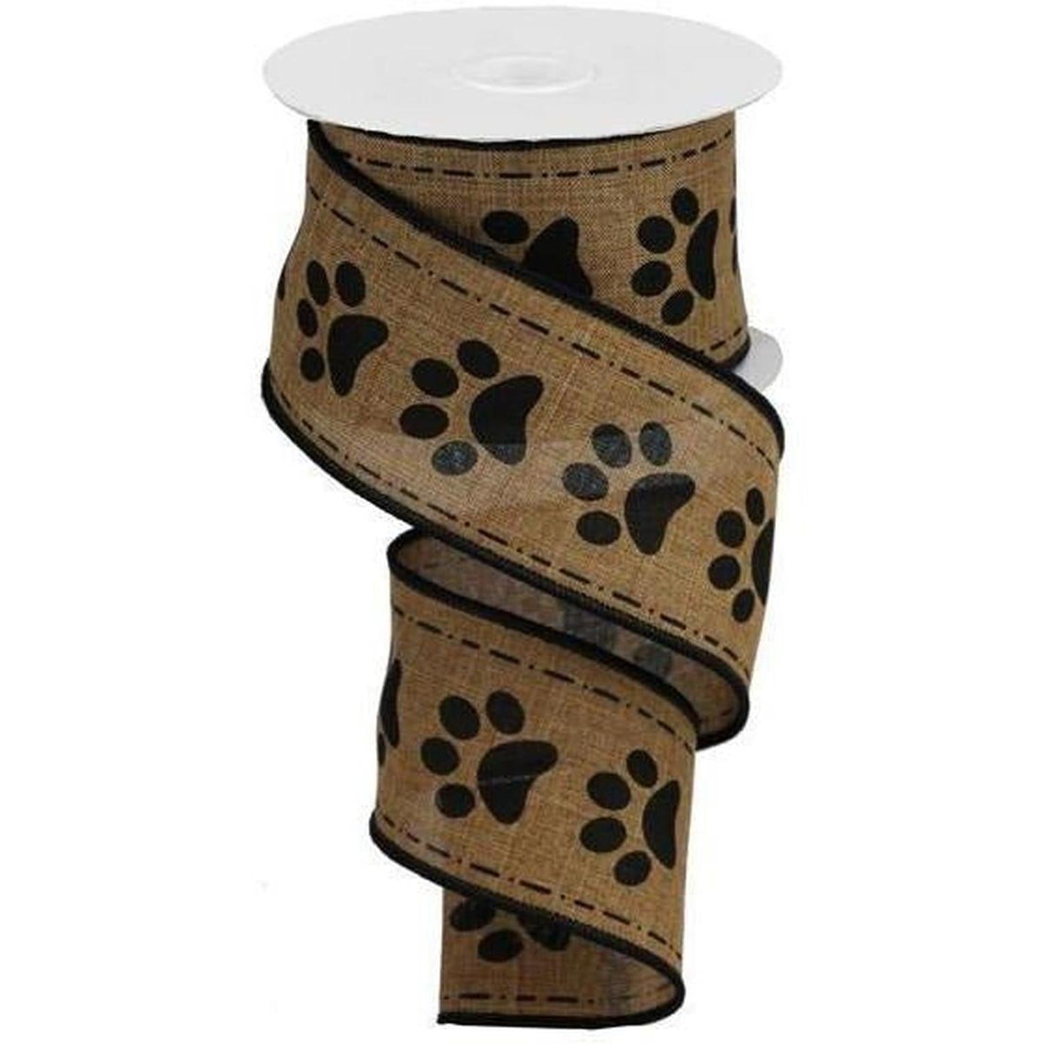Shop For 2.5" Large Paw Print Royal Ribbon: Tan (10 Yards) at Michelle's aDOORable Creations