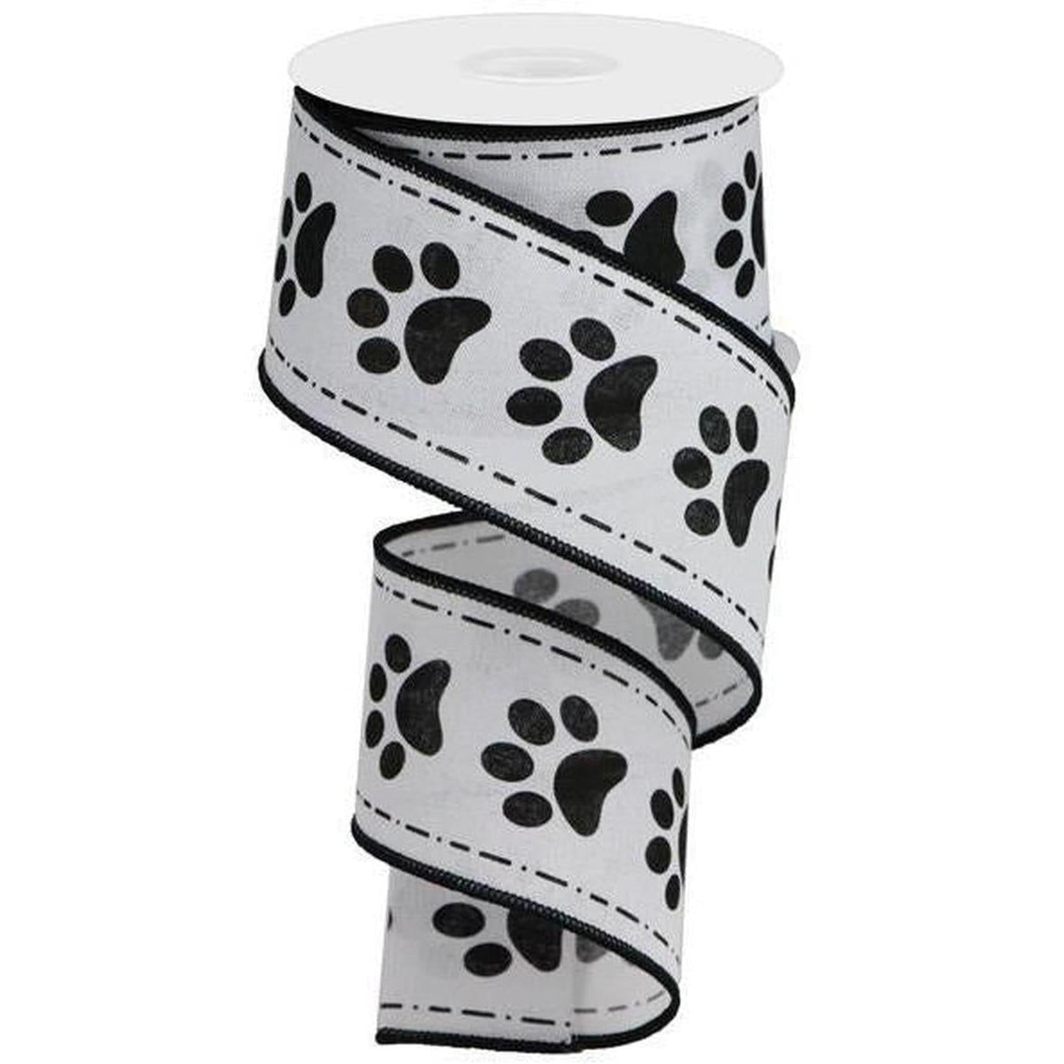 2.5" Large Paw Print Royal Ribbon: White (10 Yards)