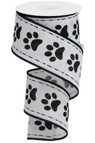 2.5" Large Paw Print Royal Ribbon: White (10 Yards) - Michelle's aDOORable Creations - Wired Edge Ribbon