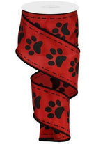 2.5" Large Paw Print Satin Ribbon: Red (10 Yards) - Michelle's aDOORable Creations - Wired Edge Ribbon