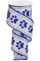 2.5" Large Paw Print Satin Ribbon: White (10 Yards) - Michelle's aDOORable Creations - Wired Edge Ribbon