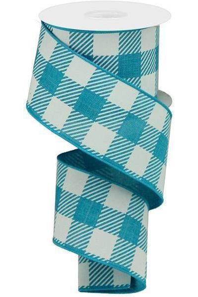 2.5" Large Striped Check Ribbon: Turquoise (10 Yards) - Michelle's aDOORable Creations - Wired Edge Ribbon