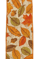 2.5" Leaves and Acorns Ribbon: Tobacco (10 Yards) - Michelle's aDOORable Creations - Wired Edge Ribbon