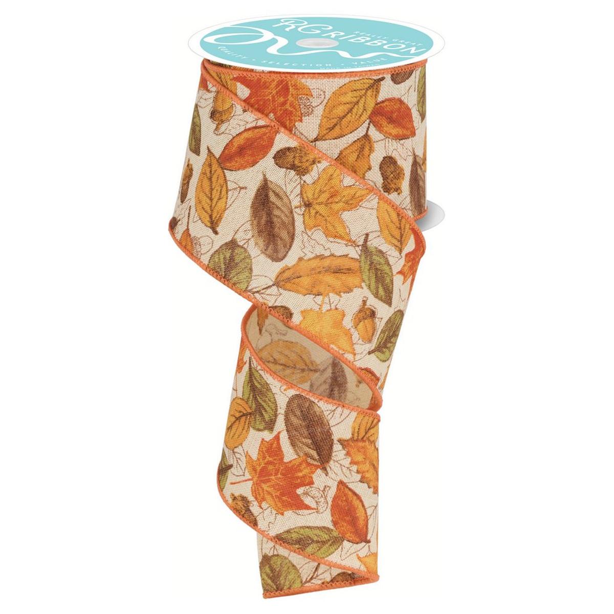 Shop For 2.5" Leaves and Acorns Ribbon: Tobacco (10 Yards) at Michelle's aDOORable Creations