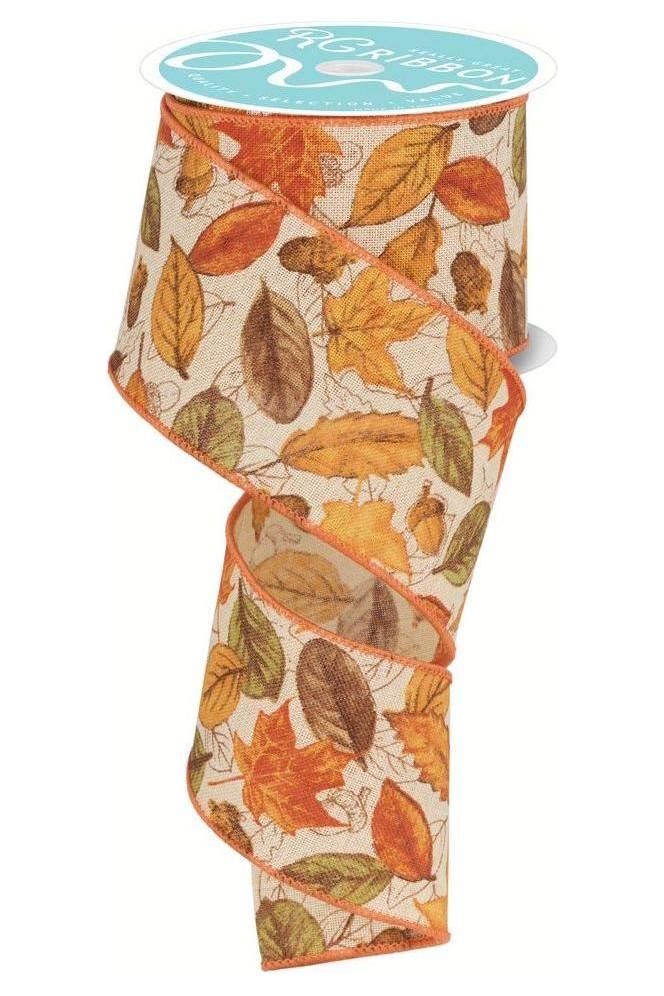 Shop For 2.5" Leaves and Acorns Ribbon: Tobacco (10 Yards) at Michelle's aDOORable Creations