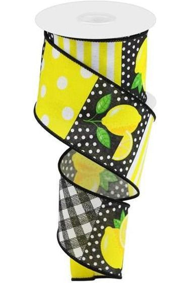 2.5" Lemon Block Ribbon: Black & White (10 Yards) - Michelle's aDOORable Creations - Wired Edge Ribbon