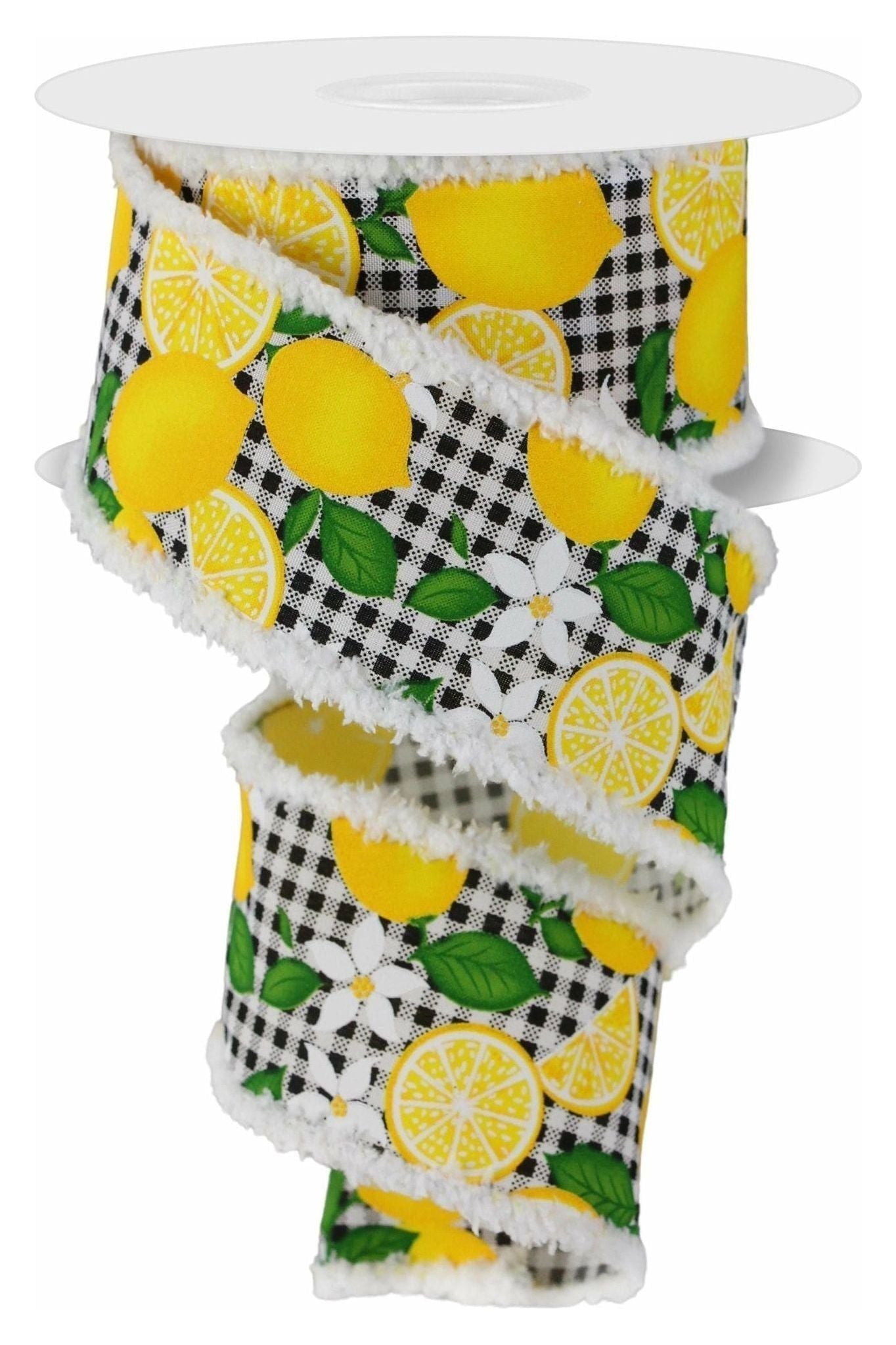 Shop For 2.5" Lemon Check Drift Edge Ribbon: Black & White (10 Yards) at Michelle's aDOORable Creations