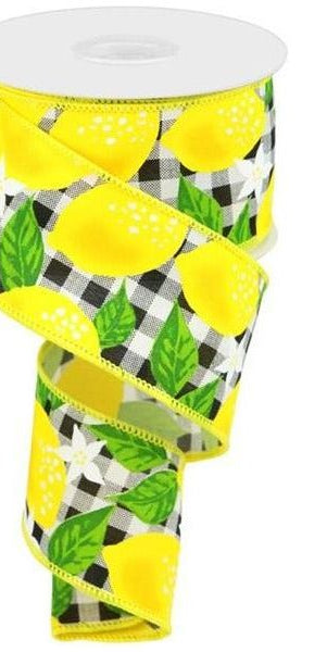 2.5" Lemon Check on Royal Ribbon: Black & White (10 Yards) - Michelle's aDOORable Creations - Wired Edge Ribbon