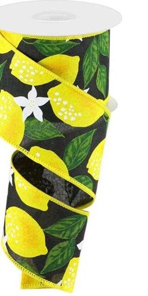 2.5" Lemon on Royal Ribbon: Black (10 Yards) - Michelle's aDOORable Creations - Wired Edge Ribbon