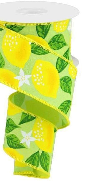 2.5" Lemon On Royal Ribbon: Green (10 Yards) - Michelle's aDOORable Creations - Wired Edge Ribbon