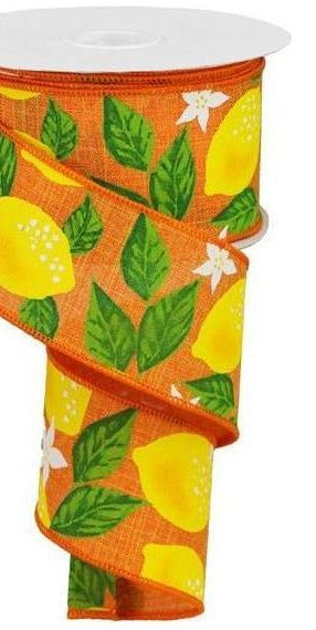 2.5" Lemon On Royal Ribbon: Orange (10 Yards) - Michelle's aDOORable Creations - Wired Edge Ribbon