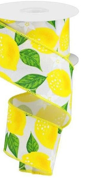 2.5" Lemon On Royal Ribbon: White (10 Yards) - Michelle's aDOORable Creations - Wired Edge Ribbon