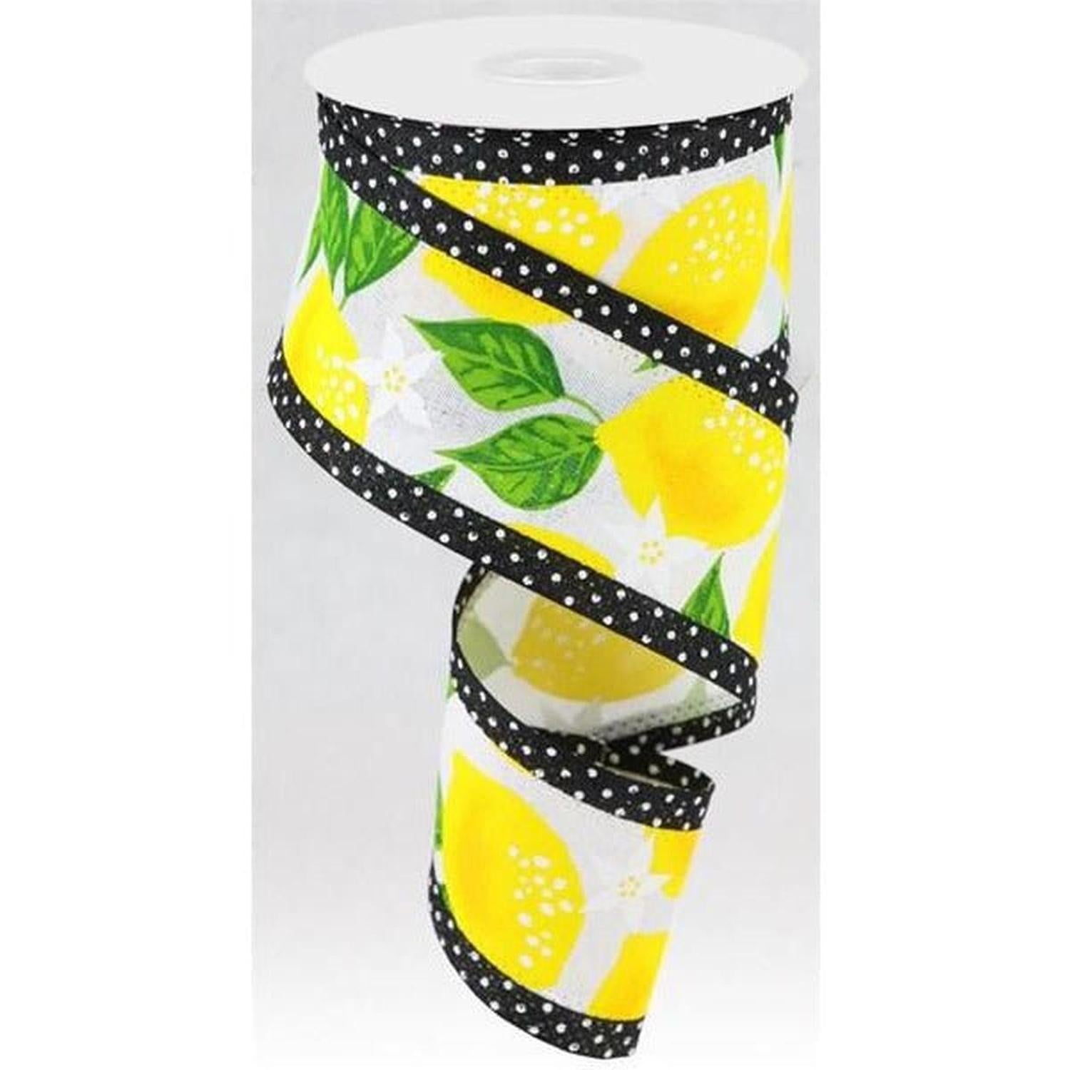 2.5" Lemon Swiss Dots Ribbon: White (10 Yards)